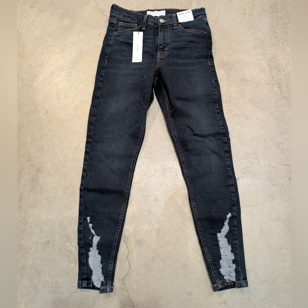 NWT Topshop Jamie Jeans Stretch Blue Distressed Skinny Jeans Womens 4